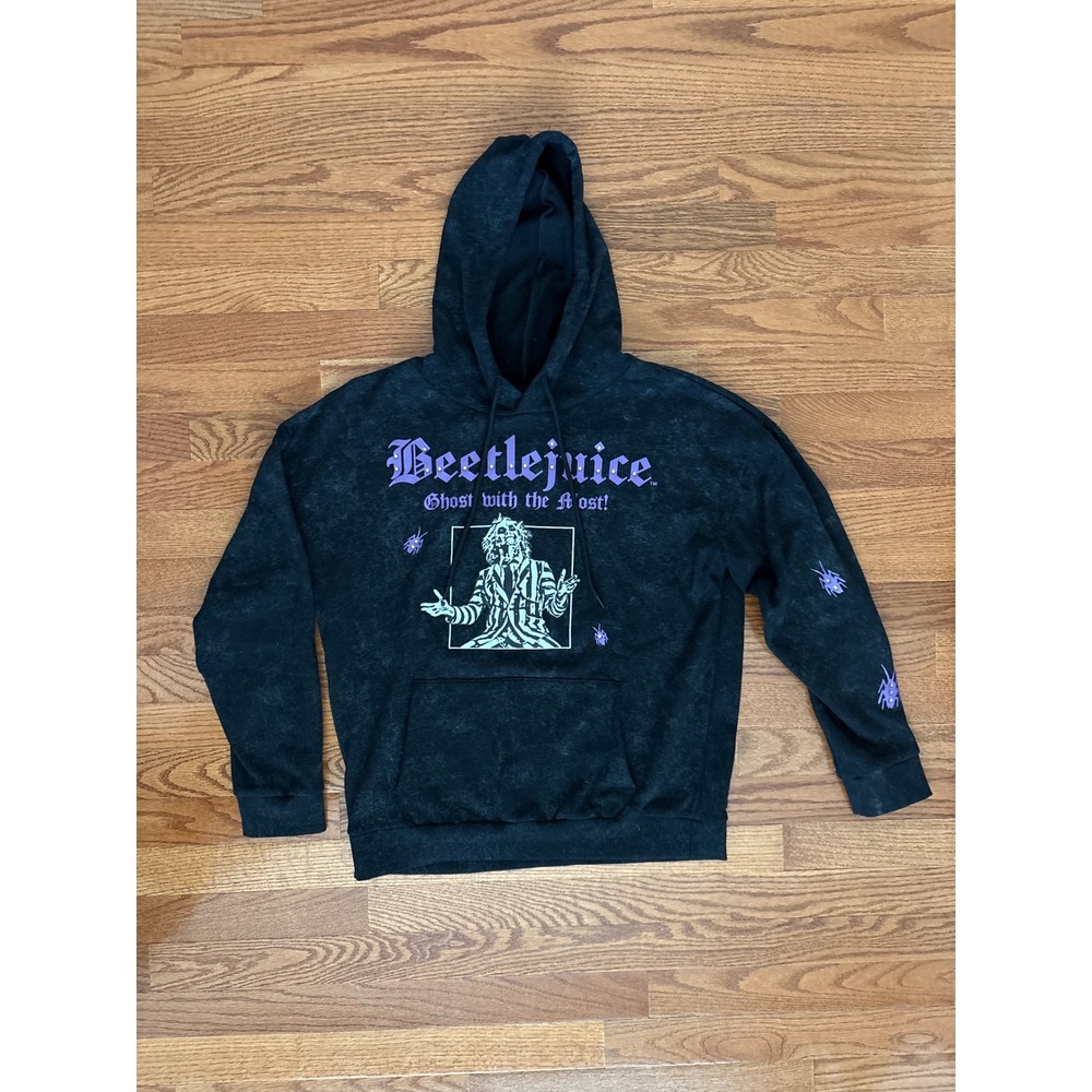 Beetlejuice‎ Women's Black Purple Hoodie Sweatshirt- Rhinestones- Size Medium